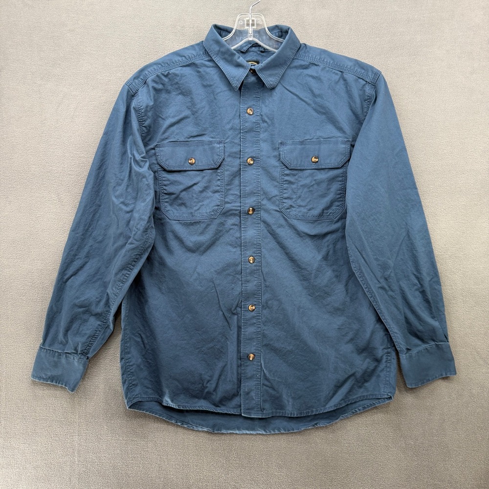 Noble Outfitters Button Down Shirt Mens Large L Reg Blue Cotton Canvas Workwear